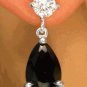 Genuine Black Austrian Crystal Teardrops Necklace Titanium Post Earrings