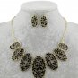 18k gp flower rhinestone necklace earring set womens jewelry fashion jewelry
