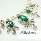 WEDDING DAY JEWELRY Green Rhinestone crystal Round Teardrop Bib Necklace