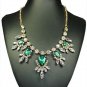 WEDDING DAY JEWELRY Green Rhinestone crystal Round Teardrop Bib Necklace