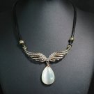 Gorgeous New Fashion Wing Drop Leather Chain Crystal Pendant Necklace