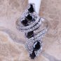 Black Sapphire White Topaz 925 Sterling Silver Overlay Ring