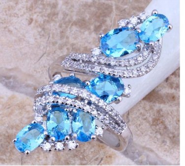 Sterling Silver Rings Womens Ring Swiss Blue & White Topaz 925