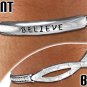 Silver Stretch Bracelet With "BELIEVE" Austrian Crystals Christian Fish