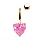 18K Gold Plated Heart pink Crystal Navel Belly Rings Sexy Body Piercing