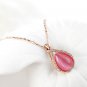 Rose Gold Plated Rose Red Crystal Rhinestone Faux Cat eye's Stone Jewelry Set