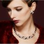 Elegant Rose Gold Clear Leopard Print Enamel Crystal Rhineston Earrings Necklace