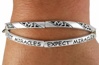 Silver Tone Stretch Criss Cross Bracelet Says "Expect Miracles"
