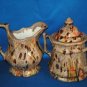 LARGE BROWN CREAMER AND COVERED SUGAR BOWL AS SHOWN