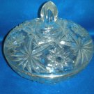 LARGE PRESSED GLASS COVERED STAR PRINT CANDY DISH