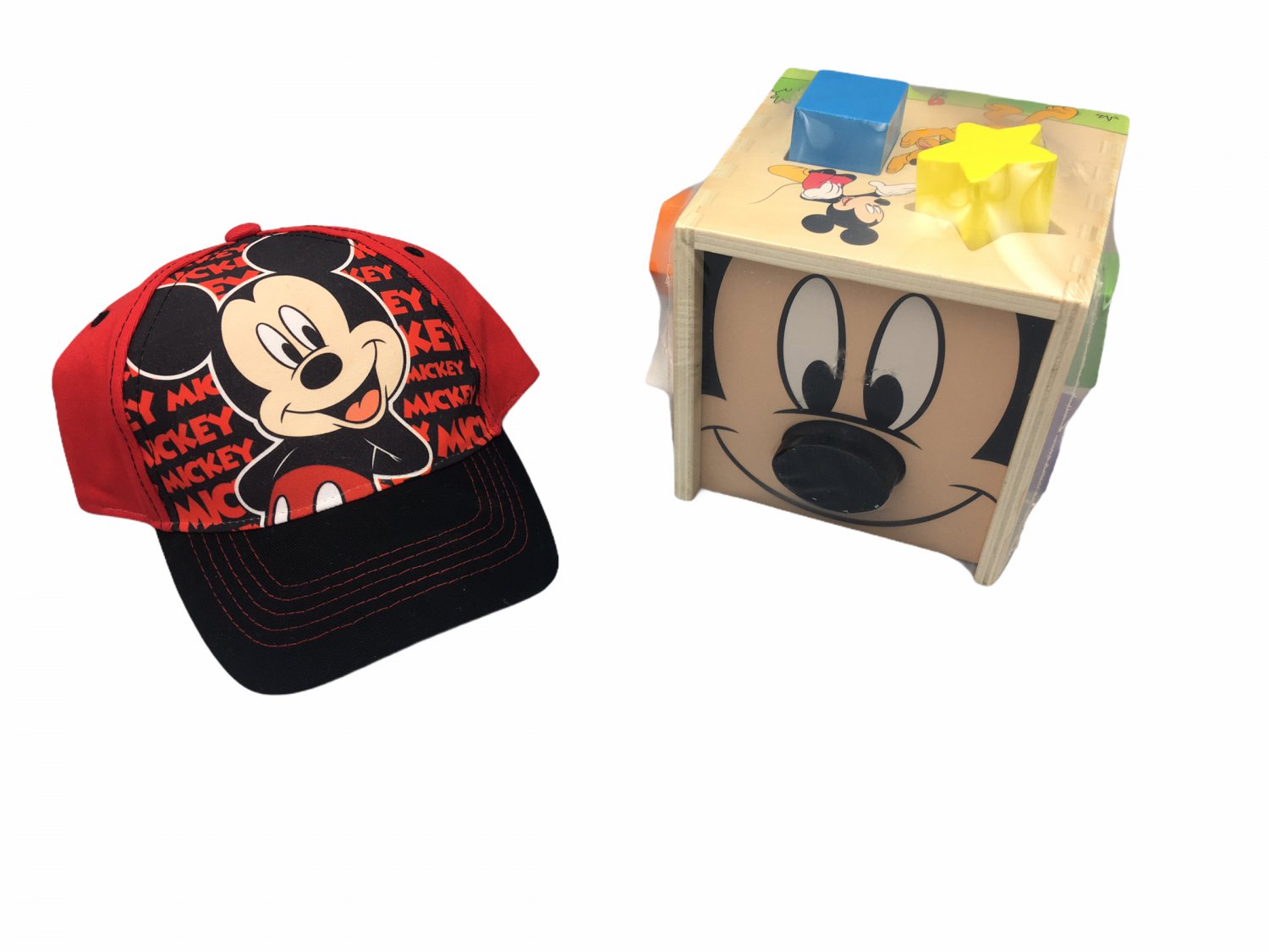 Disney Mickey Mouse And Friends Wooden Shape Sorting Cube And Mickey Mouse Cap