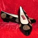 Size 12 Vaneli Black Patent Leather Flat Shoes with Gold Studs