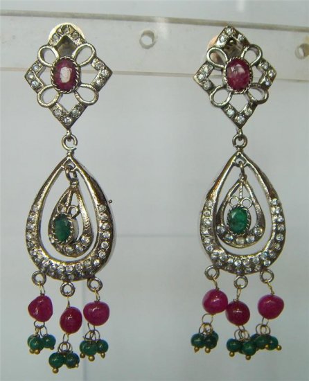 sz 4.5 cz solitaire ruby emerald twotone bangle bracelet jewelery