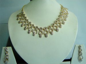 solitaire ruby cz handmade twotone pendant earing jewelery set