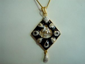solitaire ruby cz handmade twotone pendant earing jewelery set