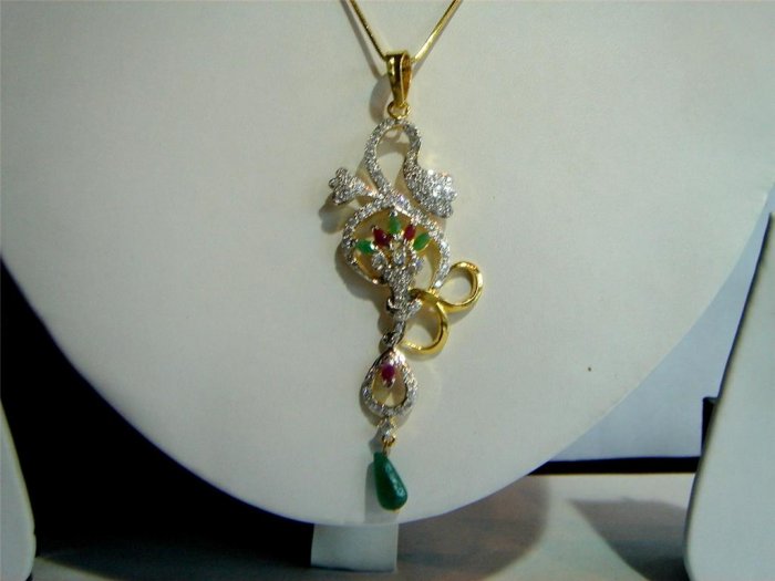 fine cz India Handmade twotone necklace earing jewelery