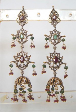 indian designer handmade twotone cz pendant earing jewelery set