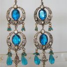 indian blue enamel meena twotone cz pendant earing jewelery set