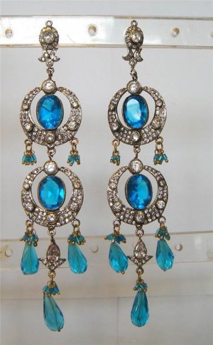 indian blue enamel meena twotone cz pendant earing jewelery set