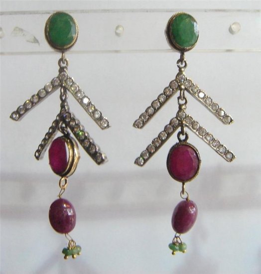 indian designer handmade twotone cz pendant earing jewelery set