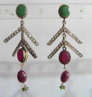 indian designer handmade twotone cz pendant earing jewelery set