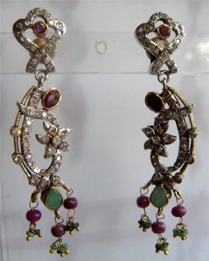 indian designer handmade twotone cz pendant earing jewelery set