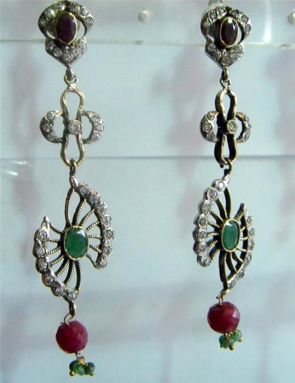 solitaire ruby cz handmade twotone pendant earing jewelery set