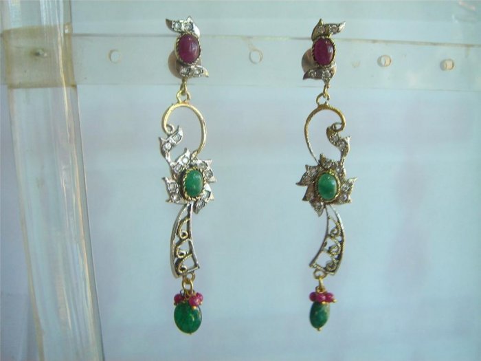 natural ruby emerald twotone cz pendant earing jewelery set