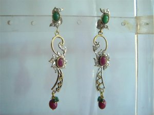 natural ruby emerald twotone cz pendant earing jewelery set