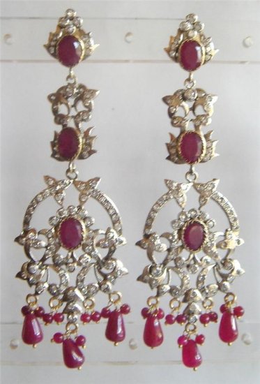 solitaire ruby & cz twotone pendant earing chain set