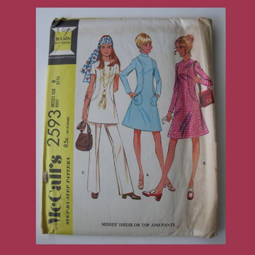 McCall's Vintage Sewing Pattern, #2593, Size 8, 1970, Misses Dress or ...