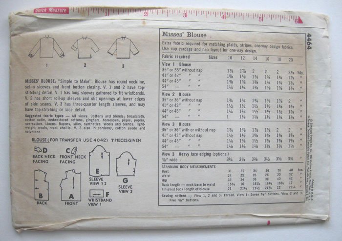 Simplicity Vintage Sewing Pattern, #4464, Size 10, Misses Blouse ...