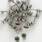 316 STAINLESS STEEL FLAT TOP 14 GAUGE GREEN POT LEAF TONGUE RING