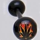 14 GAUGE FLAMING POT LEAF BLACK FLEXI TONGUE RING BARBELL BODY JEWELRY
