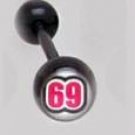 14 GAUGE LOGO " 69 " BLACK FLEXI TONGUE RING BARBELL BODY JEWELRY