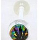 14 GAUGE RAINBOW BACK GROUND GREEN POT LEAF CLEAR FLEXI TONGUE RING BARBELL BODY JEWELRY