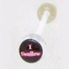14 GAUGE LOGO  " I SWALLOW " BAD WORD CLEAR FLEXI TONGUE RING BARBELL BODY JEWELRY