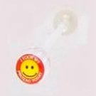 14 GAUGE LOGO BAD WORD " I TOOK MY PROZAC " SMILEY FACE CLEAR FLEXI TONGUE RING BARBELL BODY JEWELRY