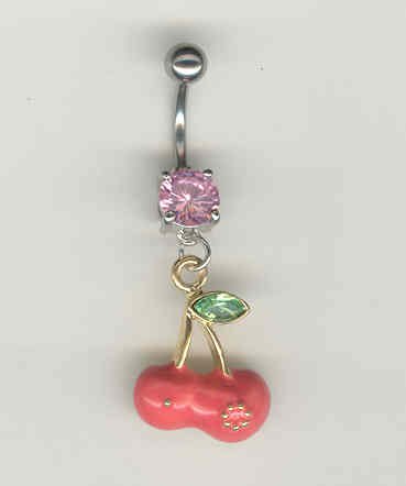 14 GAUGE PINK CZ PRONG CHERRY BELLY NAVEL RING BODY JEWELRY #8