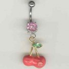 14 GAUGE  PINK CZ PRONG CHERRY BELLY NAVEL RING BODY JEWELRY #8