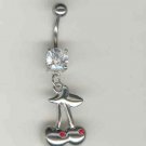 14 GAUGE CLEAR CZ PRONG CHERRY BELLY NAVEL RING BODY JEWELRY #14