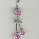 14 GAUGE PINK CZ PRONG CHERRY BELLY NAVEL RING BODY JEWELRY #9