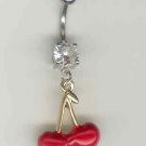 14 GAUGE  CLEAR CZ PRONG CHERRY BELLY NAVEL RING BODY JEWELRY #12