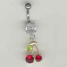 14 GAUAGE CLEAR CZ PRONG CHERRY BELLY NAVEL RING BODY JEWELRY #15