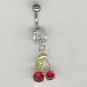 14 GAUAGE CLEAR CZ PRONG CHERRY BELLY NAVEL RING BODY JEWELRY #15