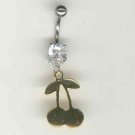 14 GAUGE CLEAR CZ PRONG CHERRY BELLY NAVEL RING BODY JEWELRY #13