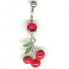 14 GAUGE  RED CZ PRONG CHERRY BELLY NAVEL RING BODY JEWELRY #2