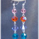 Long Dangle Earrings in Jewel Tone Swarovski Crystals & Sterling Silver
