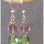 Green Cubes & Pink Bicones Swarovski Crystal Earrings with Sterling Silver