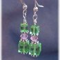 Green & Pink Swarovski Crystal & Sterling Silver Earrings